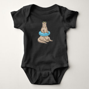 Otter Swimming Lifebuoy Baby Bodysuit