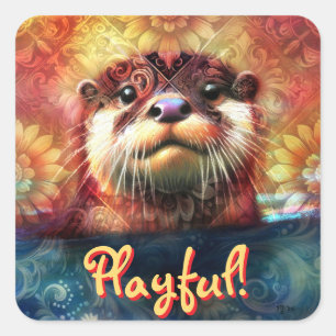 Otter Symbolism Floral Sunflowers Personalized Square Sticker