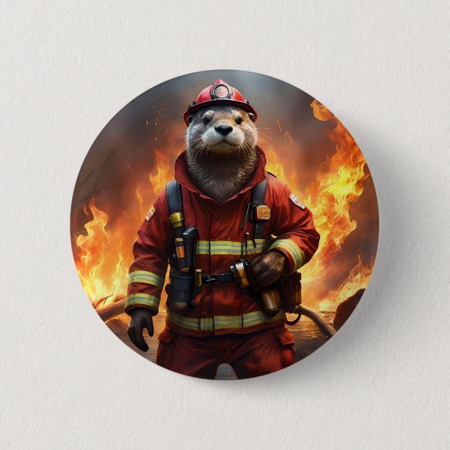 Otter The Fire Fighter, 2 Inch Round Button (Front)