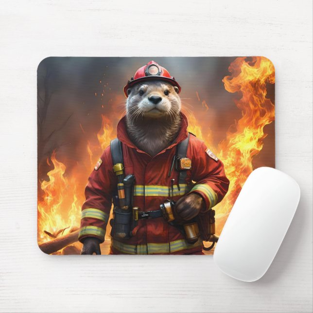 Otter The Fire Fighter, Mouse Pad (With Mouse)