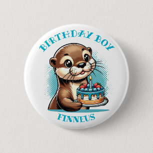 Otter Themed Birthday Boy Personalized 2 Inch Round Button