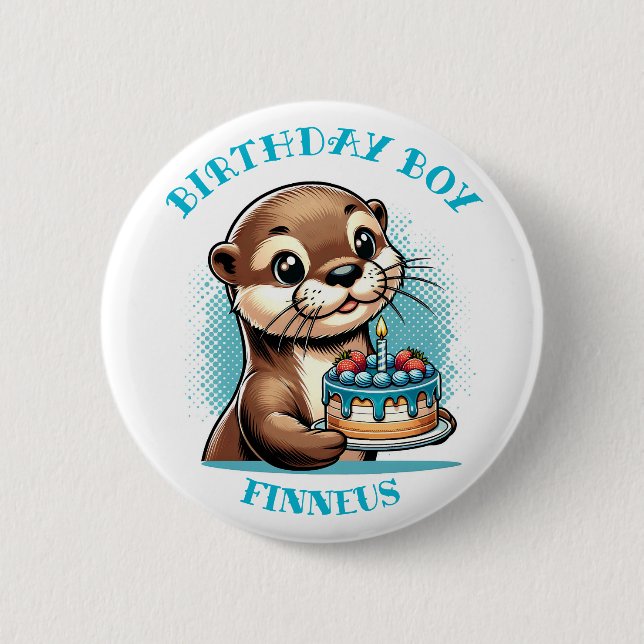 Otter Themed Birthday Boy Personalized 2 Inch Round Button (Front)