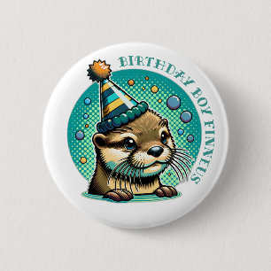 Otter Themed Blue Boy's Birthday Personalized 2 Inch Round Button