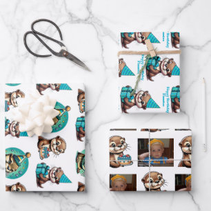 Otter Themed Boy's Birthday Personalized Wrapping Paper Sheet