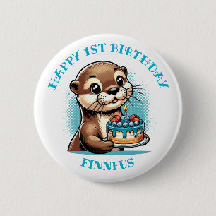 Otter Themed Boy's First Birthday Personalized 2 Inch Round Button