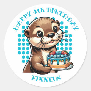 Otter Themed Boy's First Birthday Personalized Classic Round Sticker
