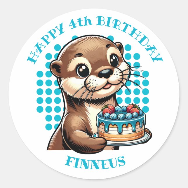 Otter Themed Boy's First Birthday Personalized Classic Round Sticker (Front)