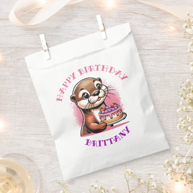 Otter Themed Girl's Birthday Party Photo Favour Bag (Clipped)
