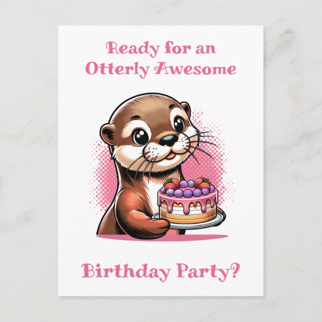 Otter Themed Girl's Birthday Party Postcard (Front)