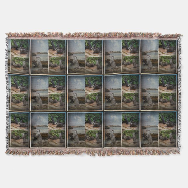 Otter Three Picture Photo Collage, Throw Blanket (Front)