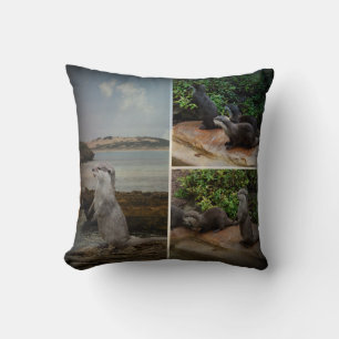 Otter_Three_Pictures_Photo_Collage_Lounge_Cushion. Throw Pillow