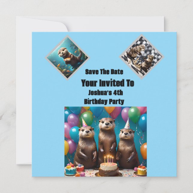 Otter Triplets Anniversaire, Invitation De Fête, (Devant)