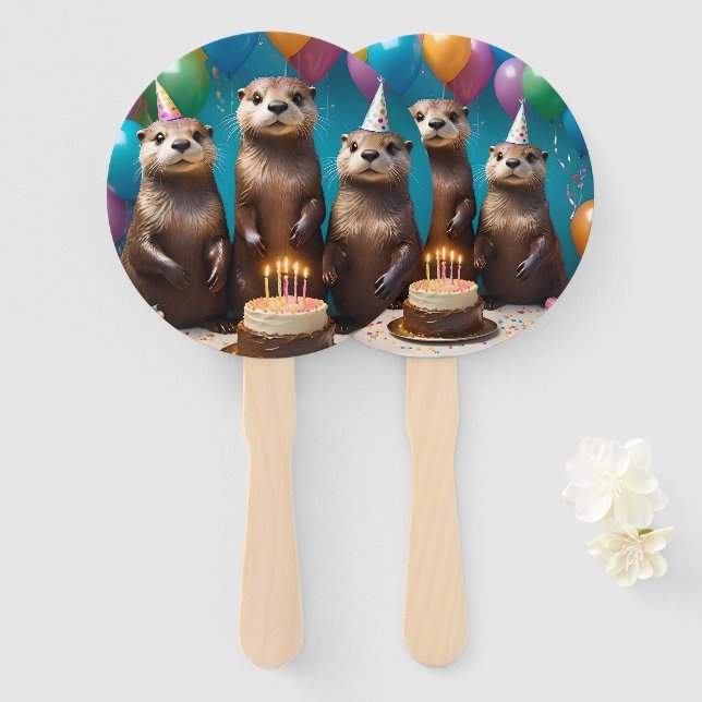 Otter Triplets Birthday Party, Hand Fan (Front and Back)