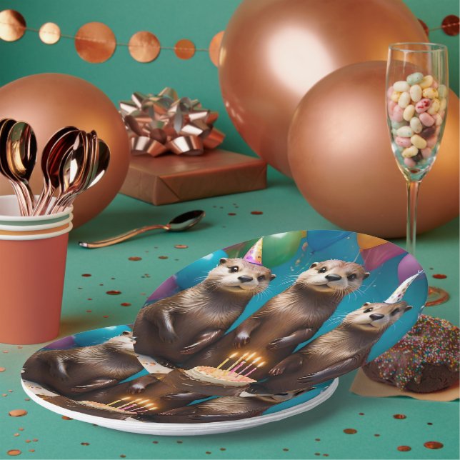 Otter Triplets Birthday Party, Paper Plate (Multi)