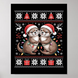 Otter Ugly Christmas Xmas Lights Family Matching Poster