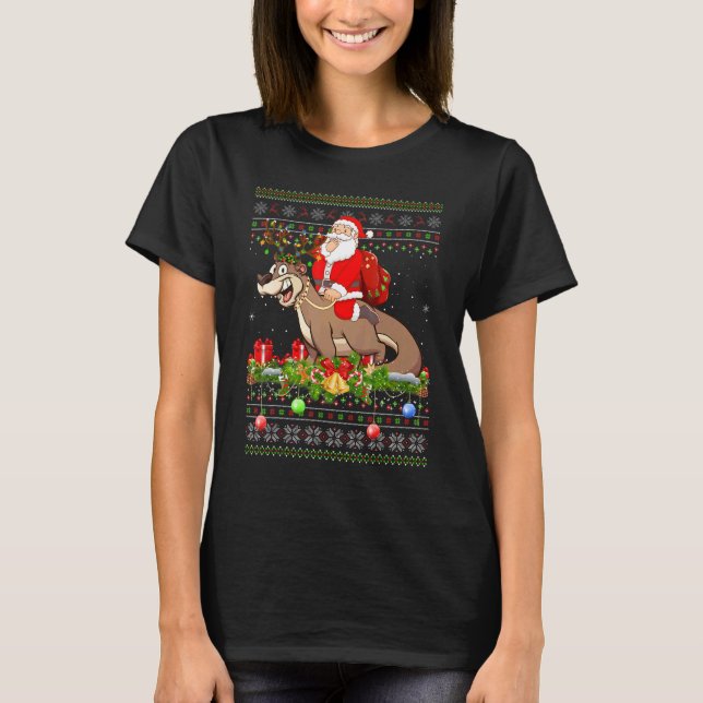 Otter  Ugly Santa Riding Otter Christmas T-Shirt (Front)