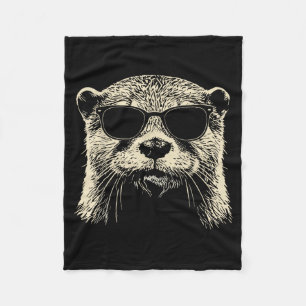 Otter Wearing Sungles Graphic Otter Shirt Men Wome Fleece Blanket