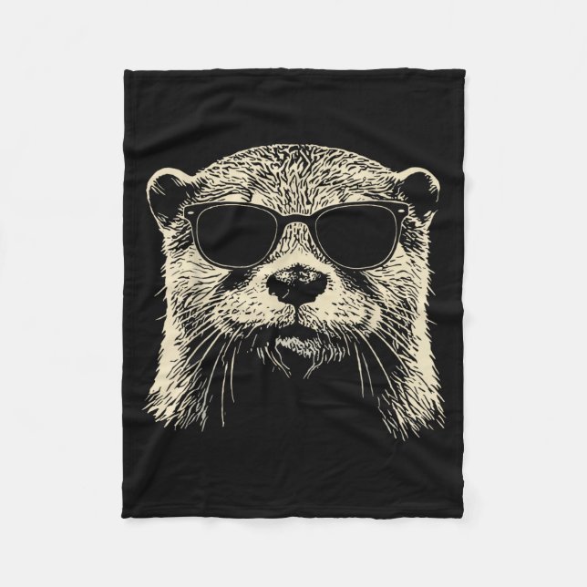 Otter Wearing Sungles Graphic Otter Shirt Men Wome Fleece Blanket (Front)