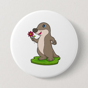 Otter with Flower 3 Inch Round Button