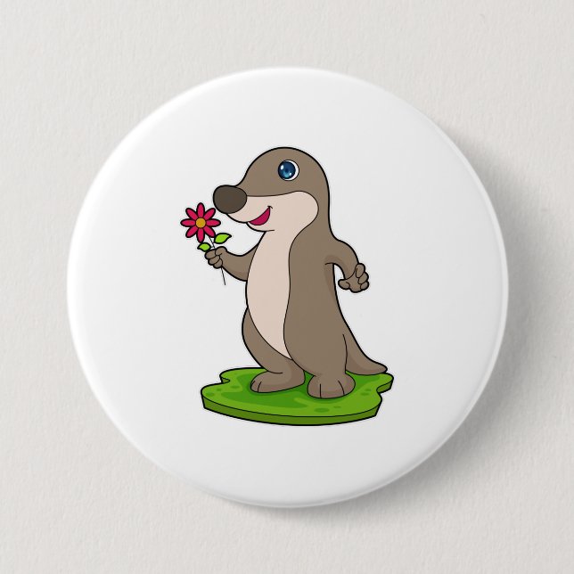Otter with Flower 3 Inch Round Button (Front)