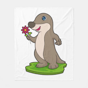 Otter with Flower Fleece Blanket