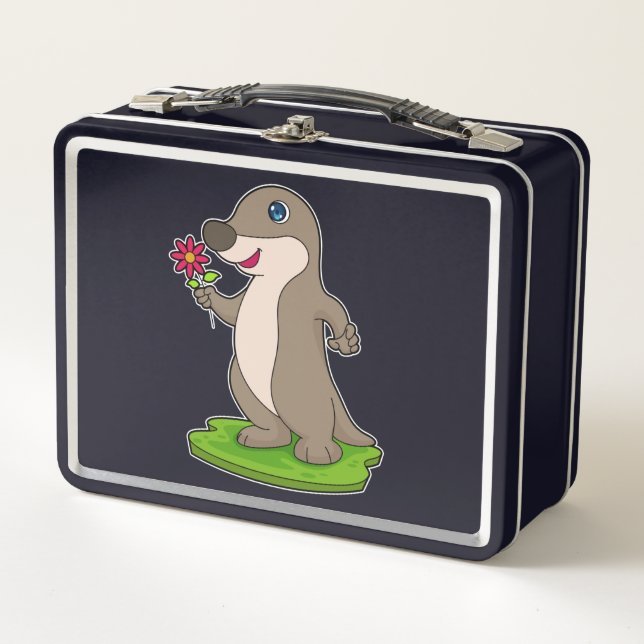 Otter with Flower Metal Lunch Box (Front)