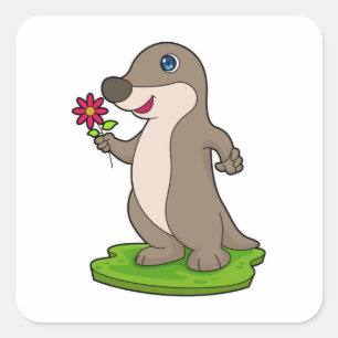 Otter with Flower Square Sticker