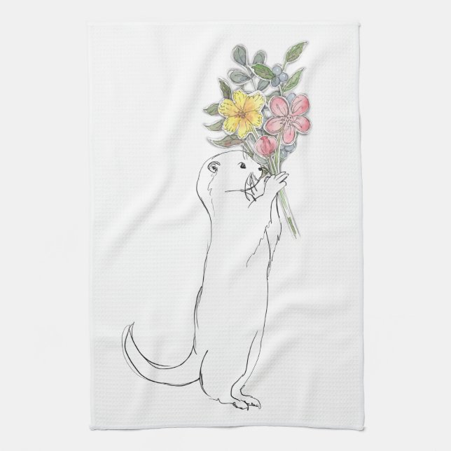 Otter with flowers kitchen towel (Vertical)