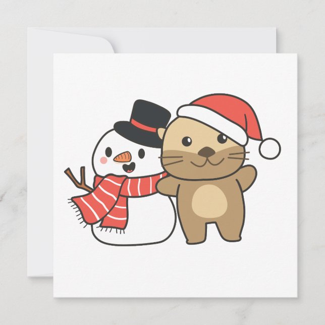 Otter With Snowman In Winter For Christmas Holiday (Front)