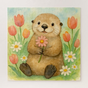 Otter with Spring Blooms Jigsaw Puzzle