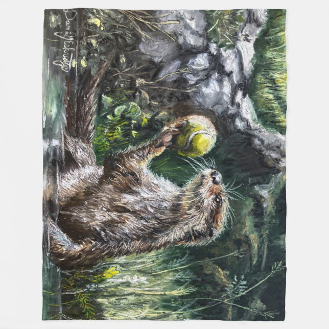 Otter with Tennis Ball Fleece Blanket (Front)