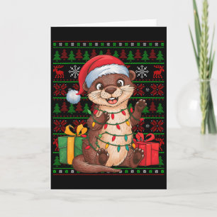 Otter Xmas Lights Ugly Santa Hat Otter Christmas Card