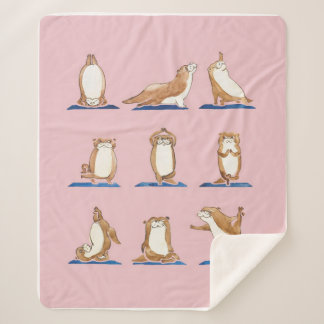 Otter Yoga Watercolor Sherpa Blanket