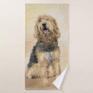 Otterhound Painting - Cute Original Dog Art Bath Towel Set