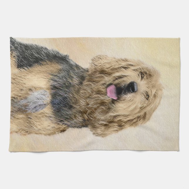 Otterhound Painting - Cute Original Dog Art Kitchen Towel (Horizontal)