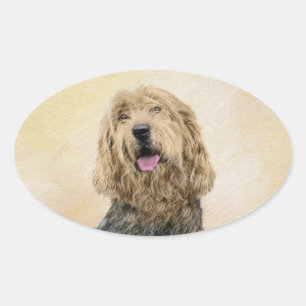 Otterhound Painting - Cute Original Dog Art Oval Sticker