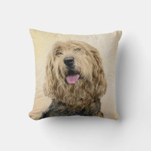 Otterhound Painting - Cute Original Dog Art Throw Pillow