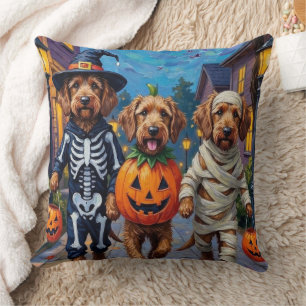 Otterhound Trick-or-Treating in Halloween Costumes Throw Pillow