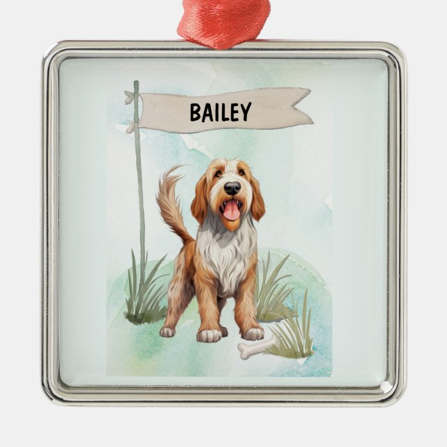 Otterhound Watercolor Personalized Dog Metal Ornament (Front)
