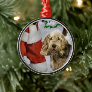 Otterhound With Santa Christmas  Metal Ornament