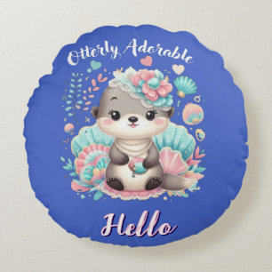 Otterly Adorable Cute Kawaii Otter Round Pillow