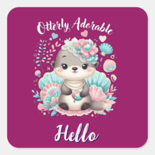 Otterly Adorable Cute Kawaii Otter Square Sticker