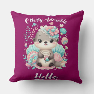Otterly Adorable Cute Kawaii Otter Throw Pillow