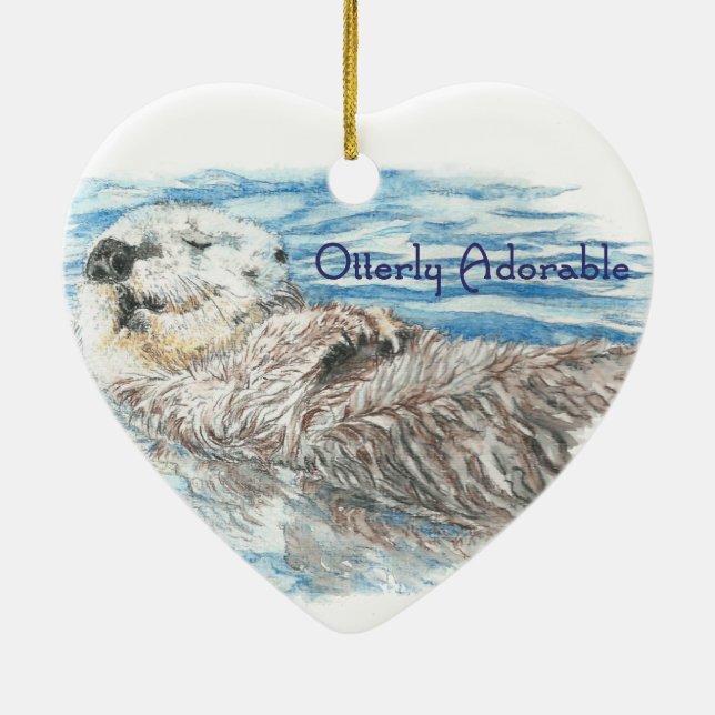 Otterly Adorable Humourous Cute  Otter Animal Ceramic Ornament (Back)