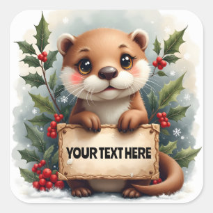 Otterly Adorable Personalizable Christmas Square Sticker