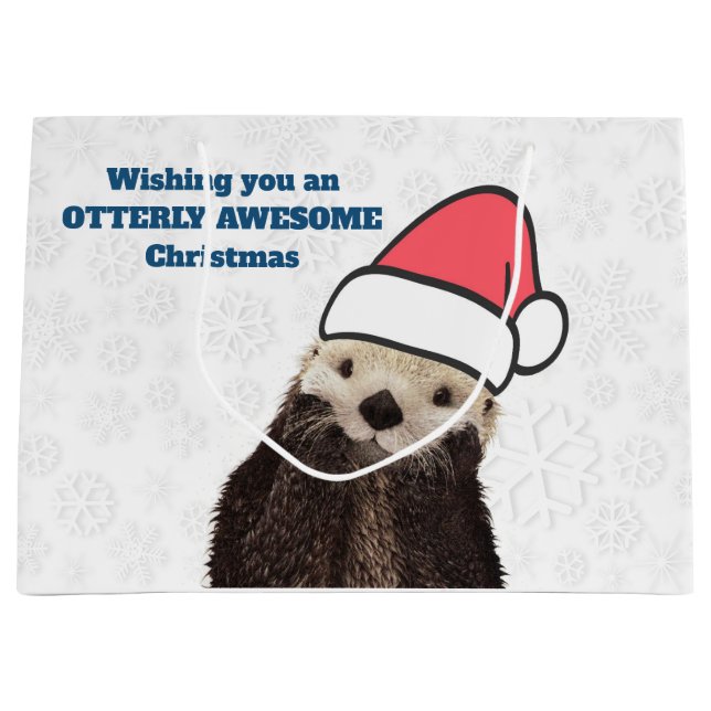 Otterly Awesome Christmas Otter Funny Pun Large Gift Bag (Front)