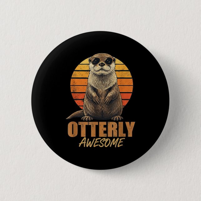 Otterly Awesome Retro Sunset Sea Otter Lover Graph 2 Inch Round Button (Front)