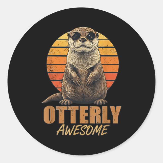 Otterly Awesome Retro Sunset Sea Otter Lover Graph Classic Round Sticker (Front)