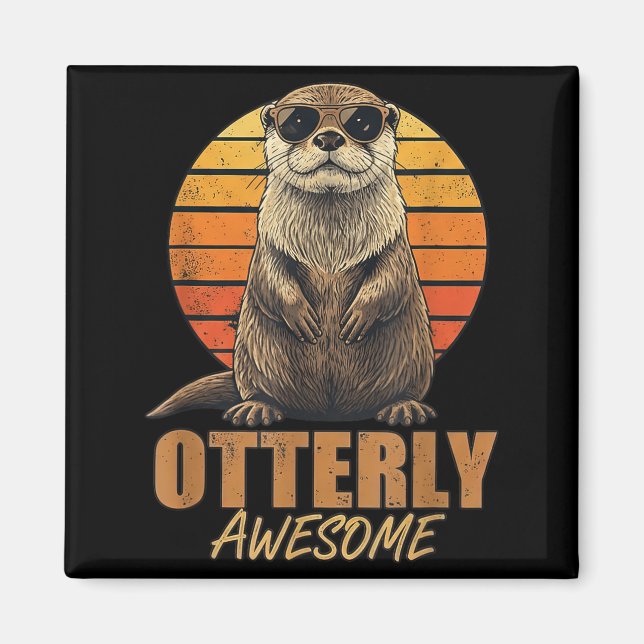 Otterly Awesome Retro Sunset Sea Otter Lover Graph Magnet (Front)