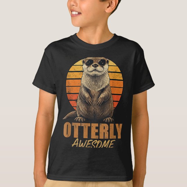 Otterly Awesome Retro Sunset Sea Otter Lover Graph T-Shirt (Front)